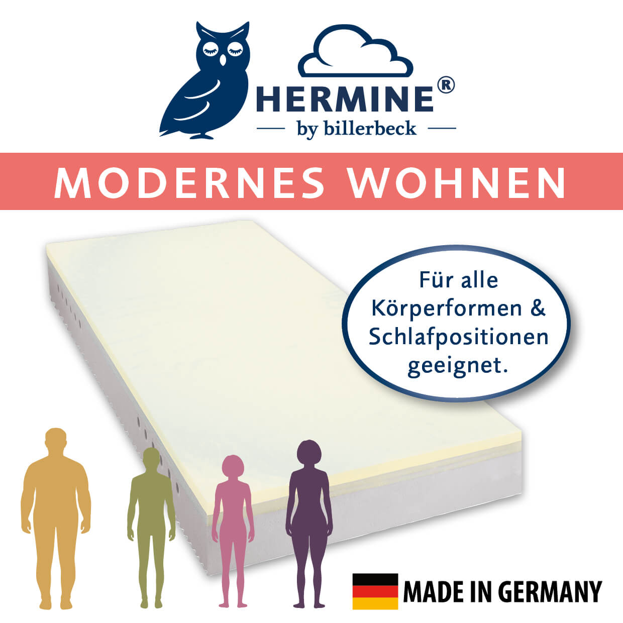 HERMINE Memoryschaum-Matratze von billerbeck – ideal für alle Schlafpositionen, Made in Germany